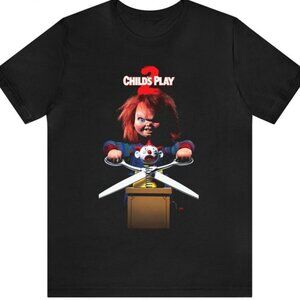 Childs Play 2 Chucky Scissors Shirt Horror Movie Sequel Graphic Fan T-Shirt 96